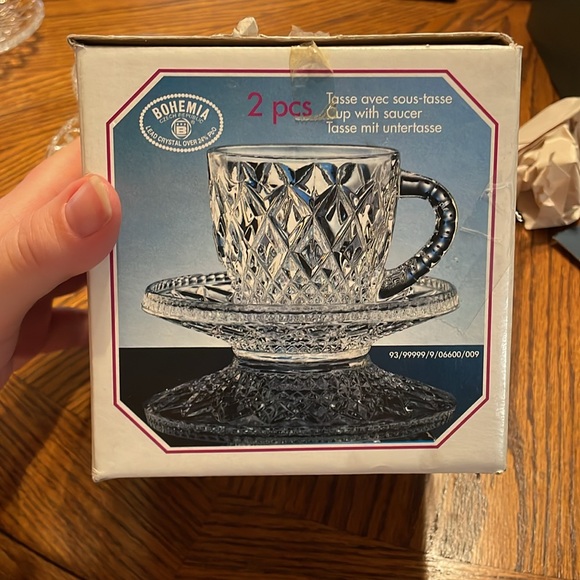 Vintage Bohemia Crystal Lead Crystal Over 24% PbO 2 Cups with 2 Saucers - Picture 11 of 15